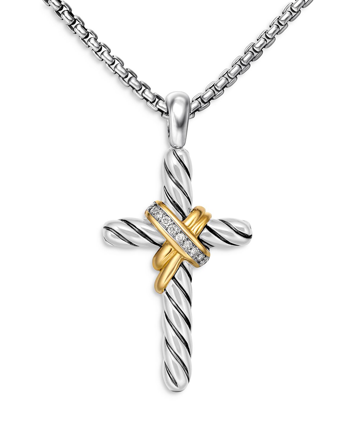David Yurman Cable Collectibles X Cross Necklace with Diamonds and 14K Gold