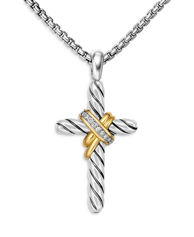 David Yurman Cable Collectibles X Cross Necklace with Diamonds and 14K Gold