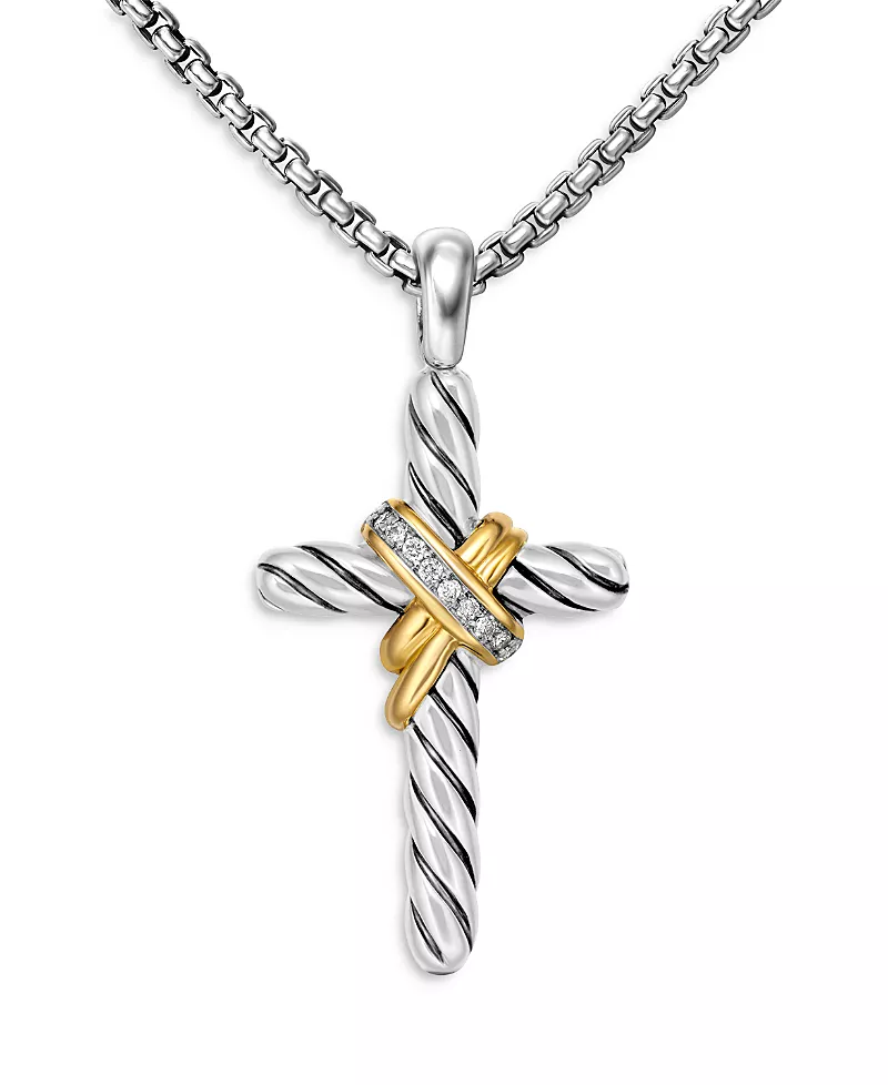David Yurman Cable Collectibles X Cross Necklace with Diamonds and 14K Gold