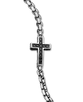 Men's Pav&eacute; Cross Bracelet in Sterling Silver with Black Diamonds, 5mm