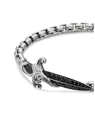 Men's Sterling Silver Waves Black Diamond Pav&eacute; Dagger Bracelet