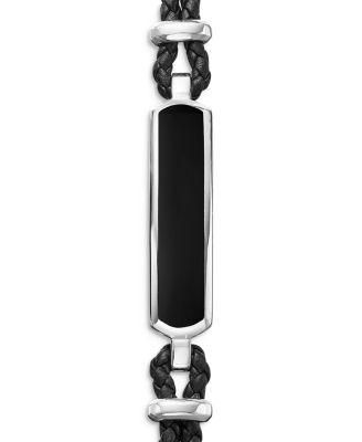 Men's Exotic Stone Station Black Leather Bracelet with Black Onyx