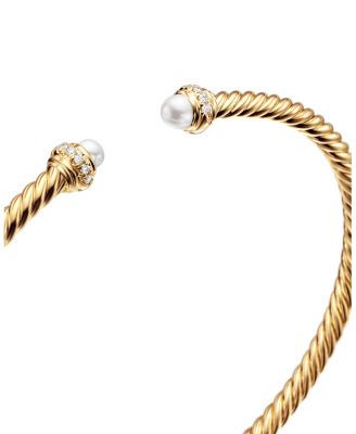 18K Yellow Gold Cablespira&reg; Bracelet with Cultured Freshwater Pearls & Diamonds