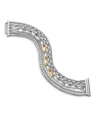 Multi Row Chain Bracelet in Sterling Silver with 18K Yellow Gold, 29mm