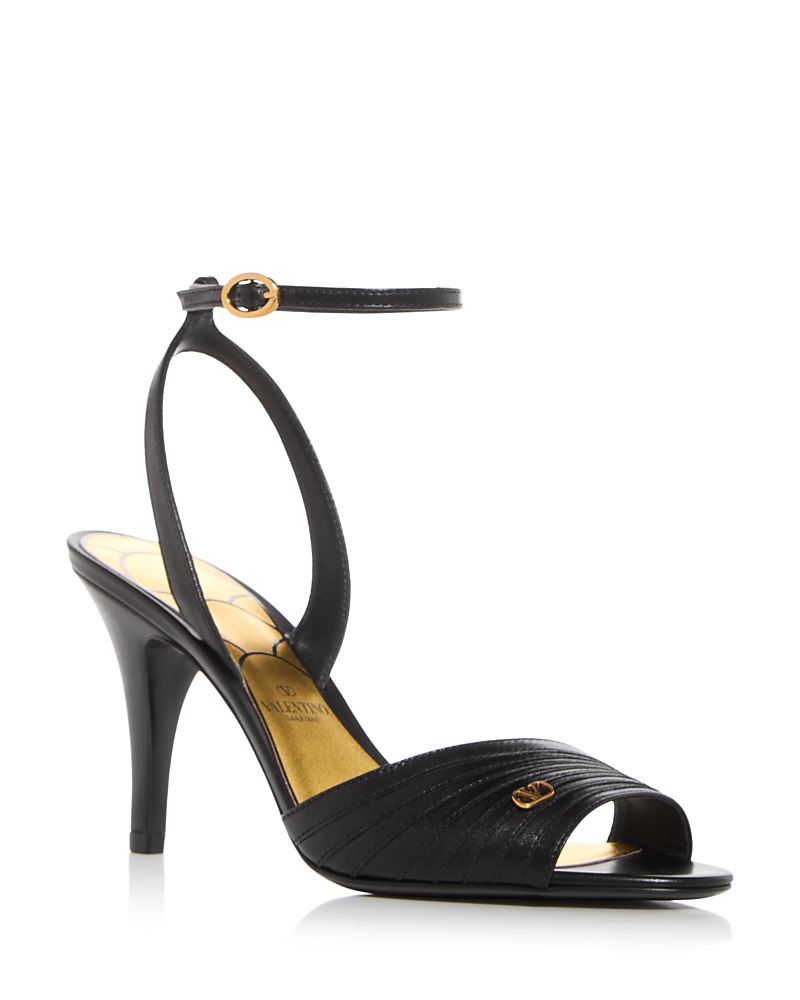 Valentino Garavani Rockstud Ankle-strap Flat Sandals In Black