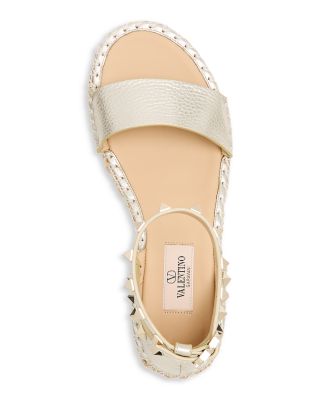 Rockstud Flatform Ankle-Strap Espadrille Sandals 