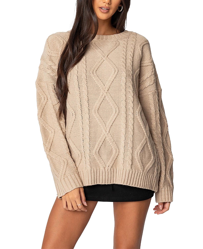 Edikted Kennedy Oversize Cable Stitch Sweater Tunic In Beige