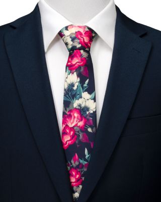 Painted Floral Navy Silk Tie