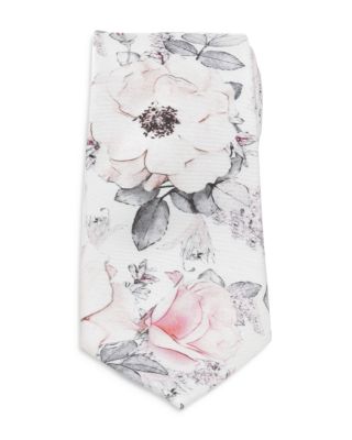Painted Floral Gray Silk Tie