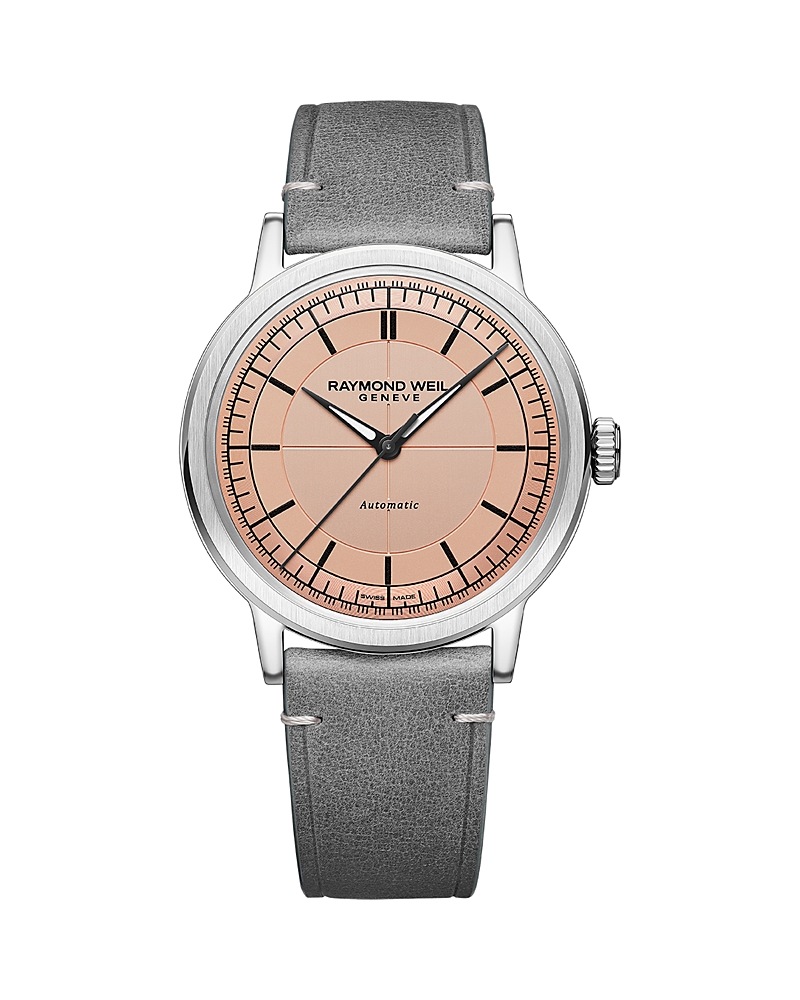 Raymond Weil Millesime Automatic Leather Strap Watch, 39.5mm In Pink/silver