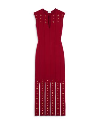 st john red evening dress St. John Sparkle Velvet Jacquard Dress Burgundy/Blue Size 2 Cap Sleeve –  Celebrity Owned