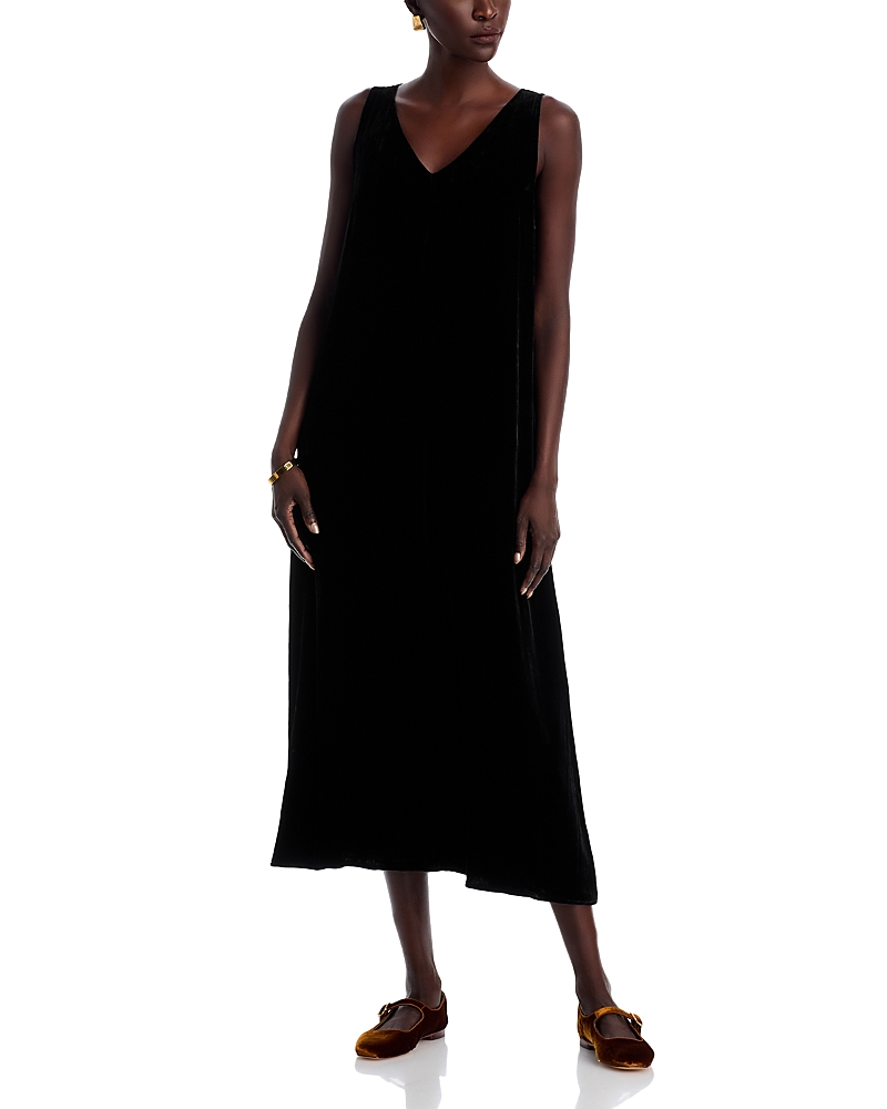 Eileen Fisher Sleeveless Velvet Midi Dress In Black