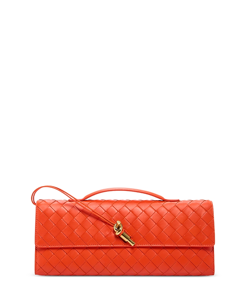 Bottega Veneta Long Andiamo Clutch Bag With Handle In Orange