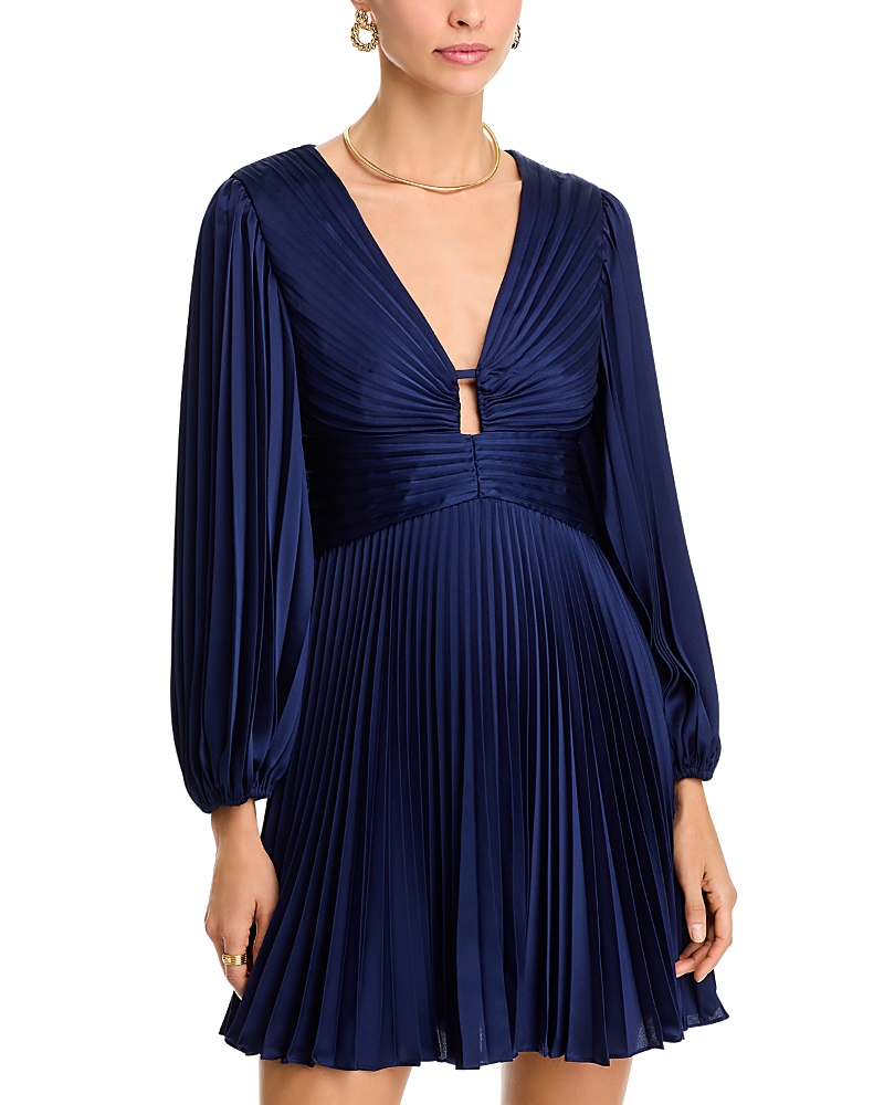 Milly Julia Cutout Pleated A-line Mini Dress In Navy | ModeSens Milly Julia Cutout Pleated A-line Mini Dress In Navy | ModeSens
