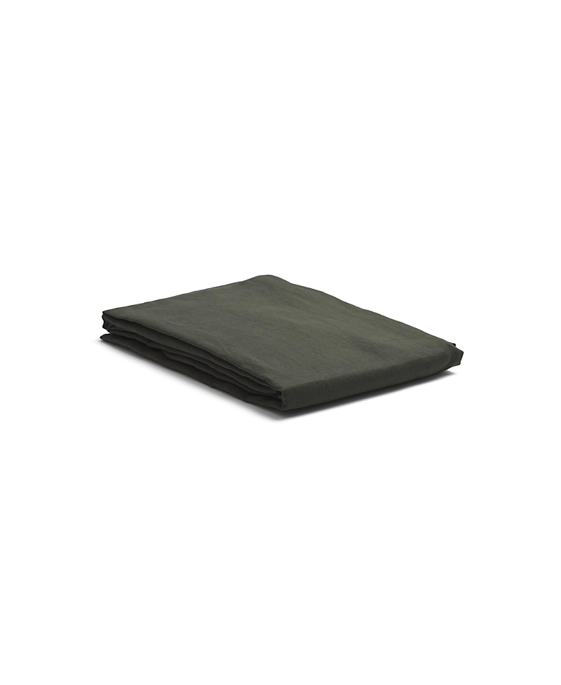 Piglet In Bed Plain Linen Blend Flat Sheet In Fern Green
