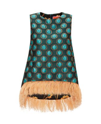 La Scala Top with Feathers Jacquard Winter Sun Emerald