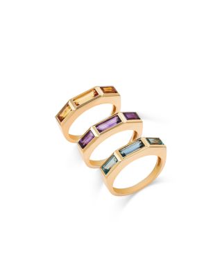 Bloomingdale's Fine Collection - Emerald Cut Gemstone Three Stone Rings in 14K Yellow Gold