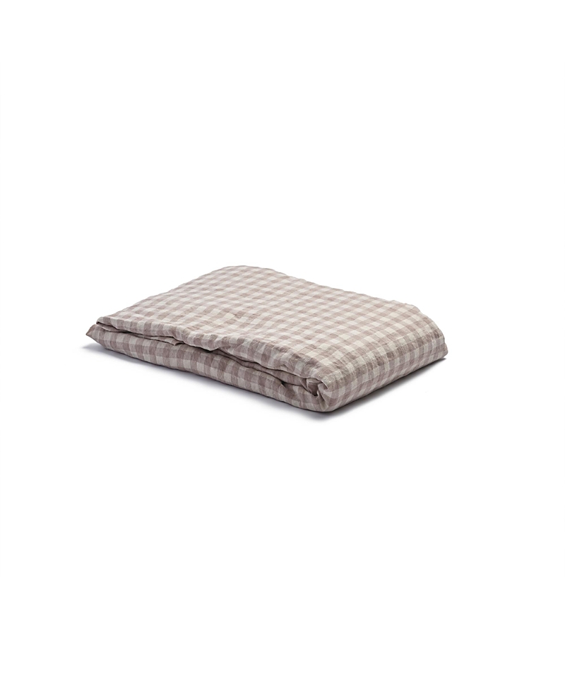 Piglet In Bed Gingham Linen Fitted Sheet In Mushroom Gingham