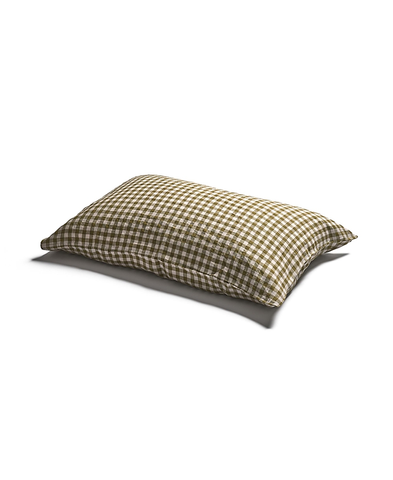 Piglet In Bed Gingham Linen Pillowcase Pair, Standard In Botanical Green Gingham