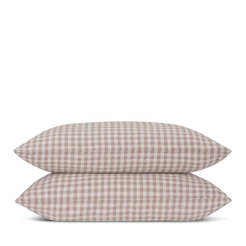 Piglet In Bed Set Of 2 Gingham Linen Pillow Cases In Mushroom Gingham