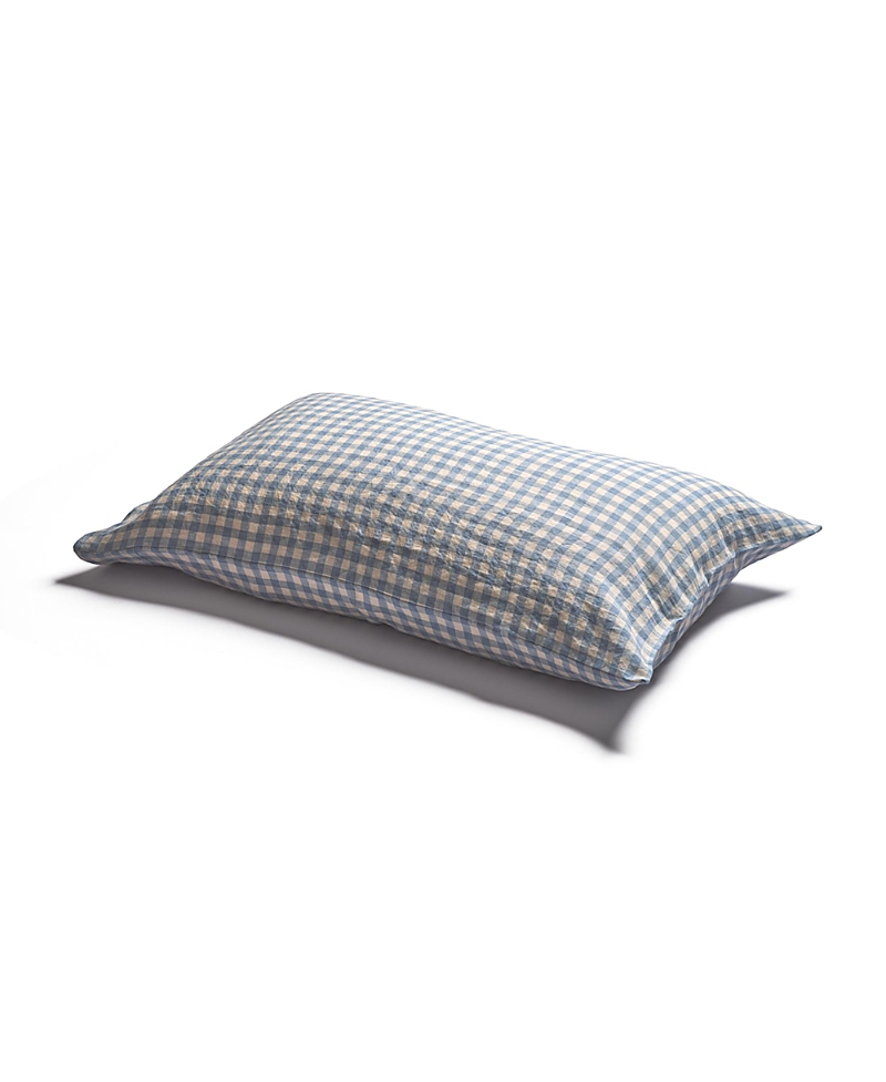 Piglet In Bed Gingham Linen Pillowcase Pair, Standard In Warm Blue Gingham