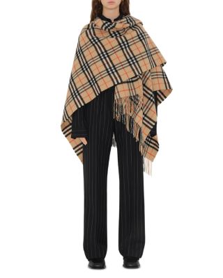 Check Wool Cashmere Cape 