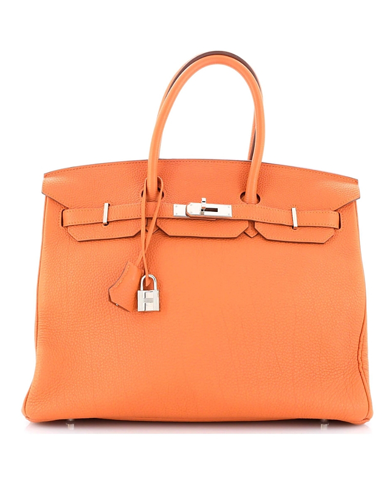 Pre-Owned Hermes Birkin 35 Handbag Orange Togo with Palladium Hardware
