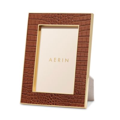 AERIN - AERIN Classic Croc Leather Frame, Chestnut, 4" x 6"