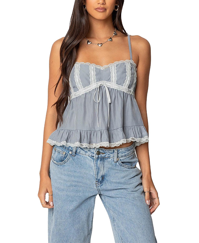 Edikted Lace Trim Babydoll Camisole In Gray