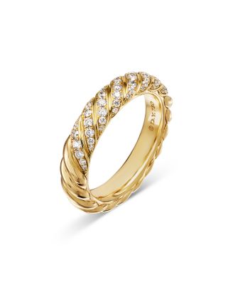 Sculpted Cable Pav&eacute; Band Ring in 18K Yellow Gold with Diamonds