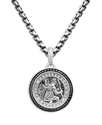 David Yurman Men's Sterling Silver St. Christopher Medallion Amulet with Pave Black Diamonds