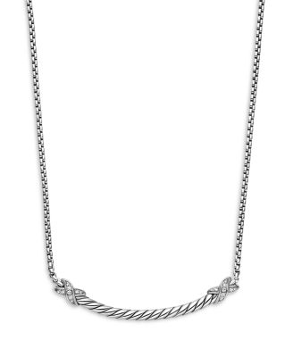 Sterling Silver Petite X Diamond Bar Pendant Necklace, 15"