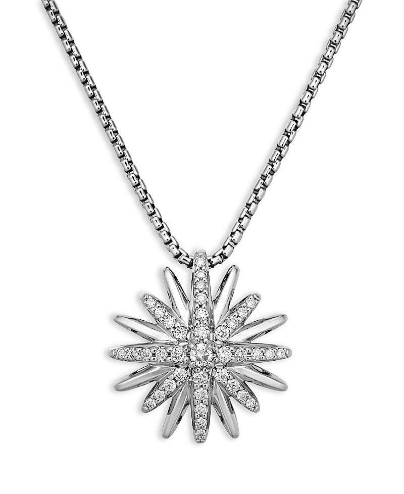 David Yurman Starburst Pendant Necklace in Sterling Silver with Pave Diamonds, 17