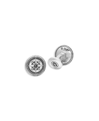 David Yurman - Sterling Silver Maritime Compass Cufflinks with Black Diamonds