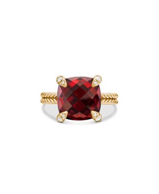 David Yurman - Ch&acirc;telaine Ring with Garnet and Diamonds in 18K Gold
