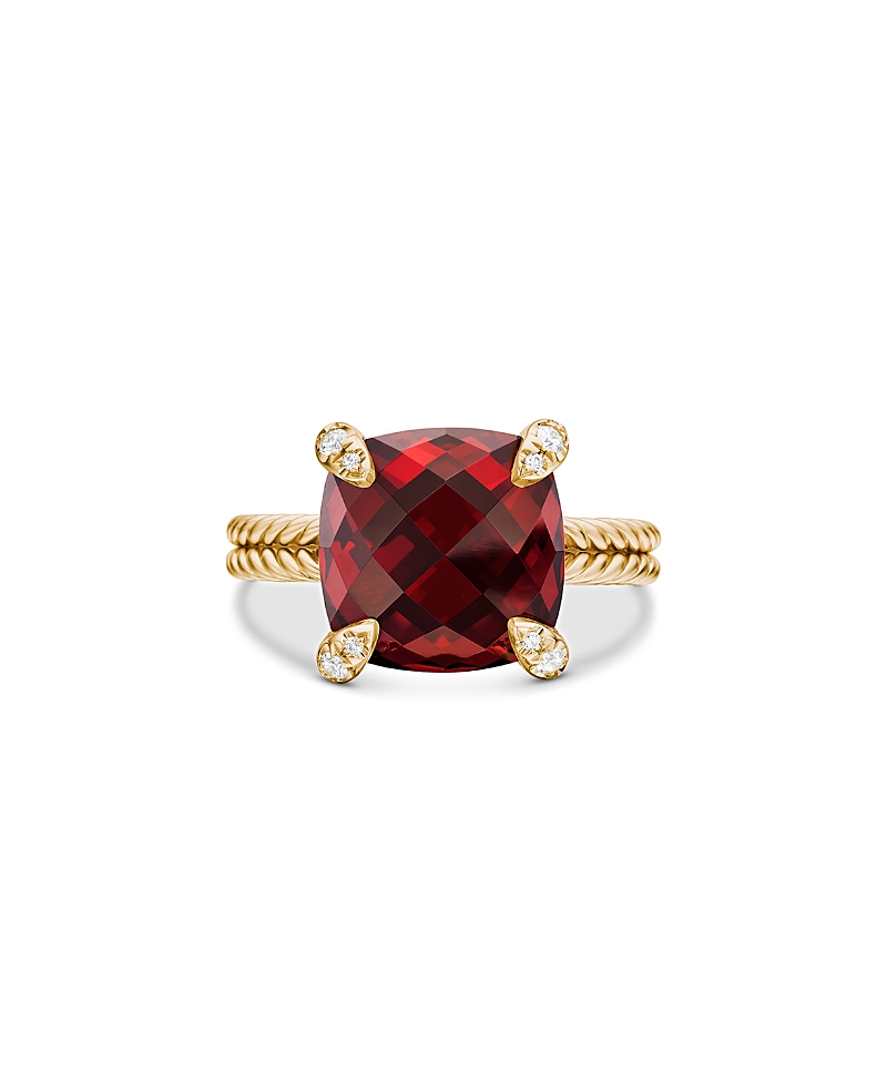 David Yurman Chatelaine Ring with Garnet and Diamonds in 18K Gold