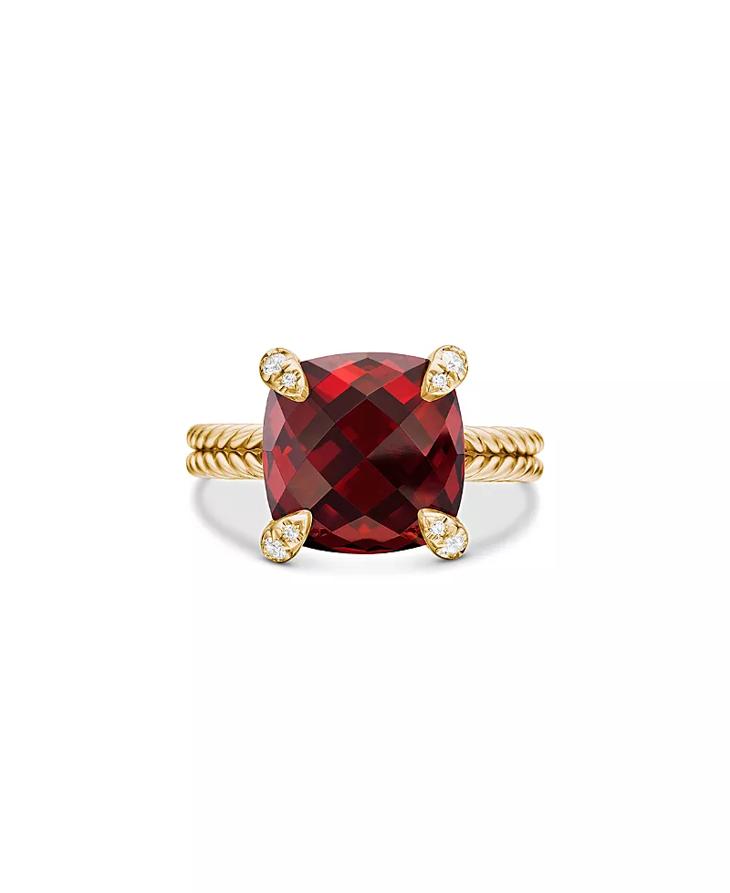 David Yurman Chatelaine Ring with Garnet and Diamonds in 18K Gold