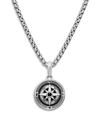 Men&#39;s Maritime Compass Amulet with Black Diamond