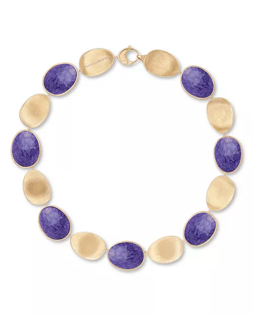 18K Yellow Gold Lunaria Purple Charoite Collar Necklace, 17.75"