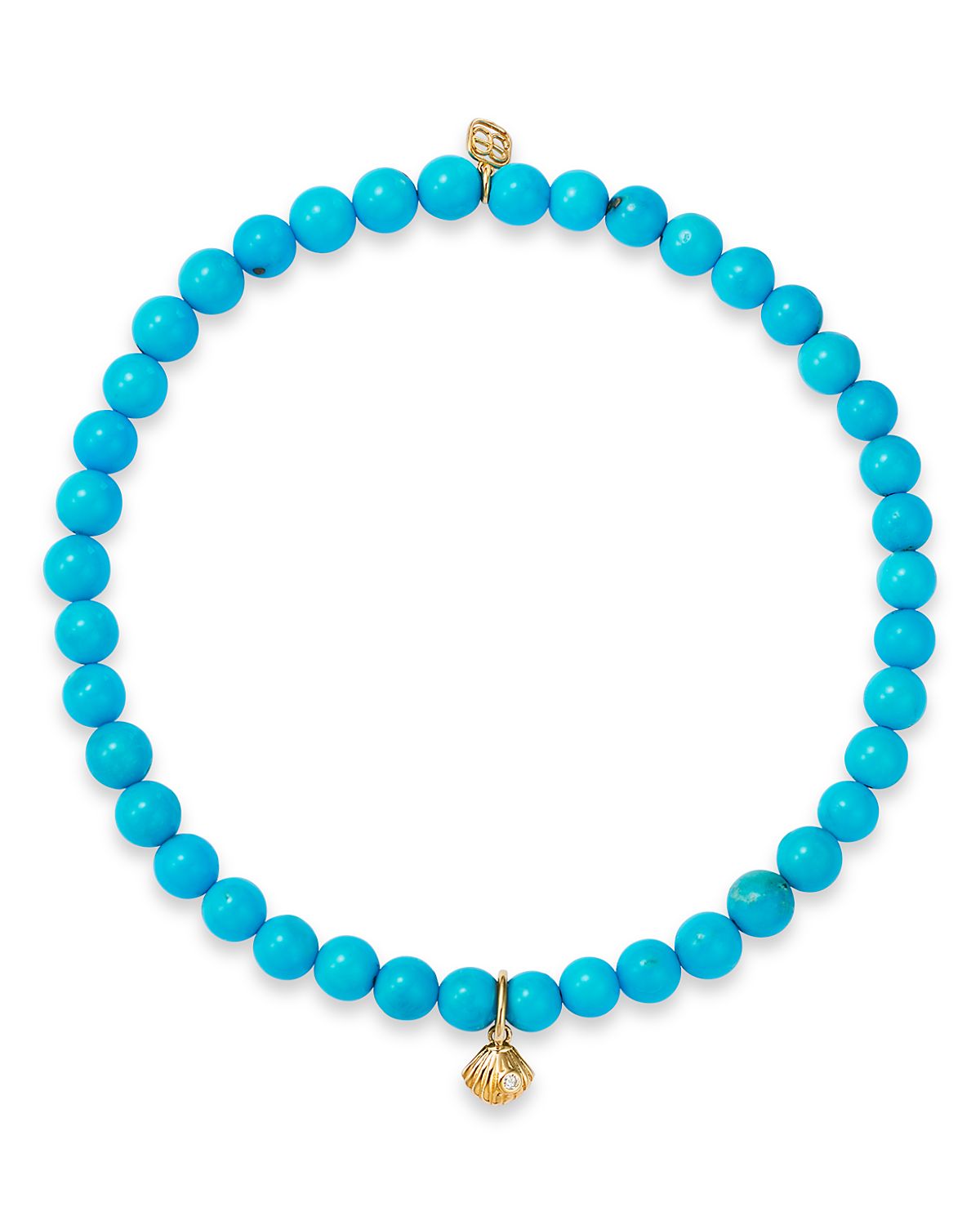 Sydney Evan 14K Yellow Gold Turquoise & Diamond Accent Tiny Clam Shell Stretch Bracelet