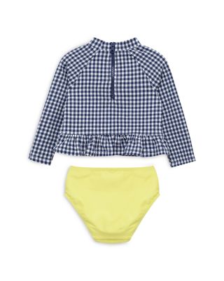 Girls' Long Sleeve Gingham Top & Solid Bottom Rash Guard Two Piece Swimwear - Baby  