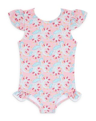 Minnow - Girls' Bluebells Ruffle One Piece Rash Guard Swimsuit - Baby, Little Kid, Big Kid