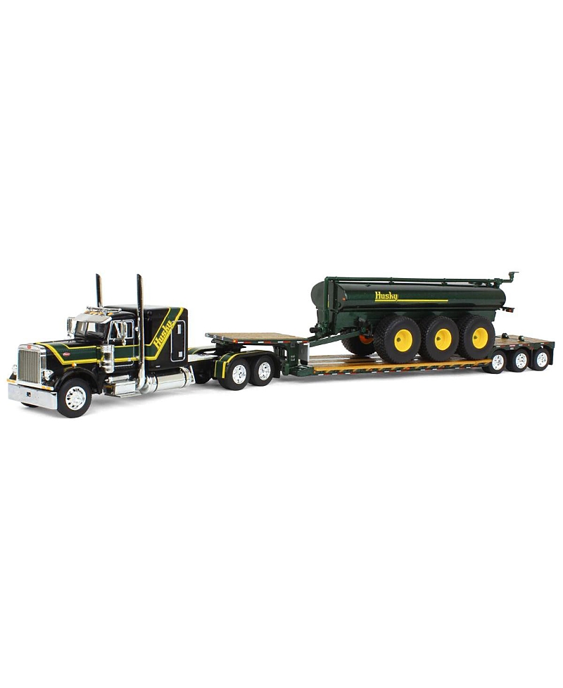 First Gear 1/64 Black Husky Peterbilt W/ Fontaine Renegade Lowboy & Husky Manure Spreader, Dcp - 14 Years+ - Ag
