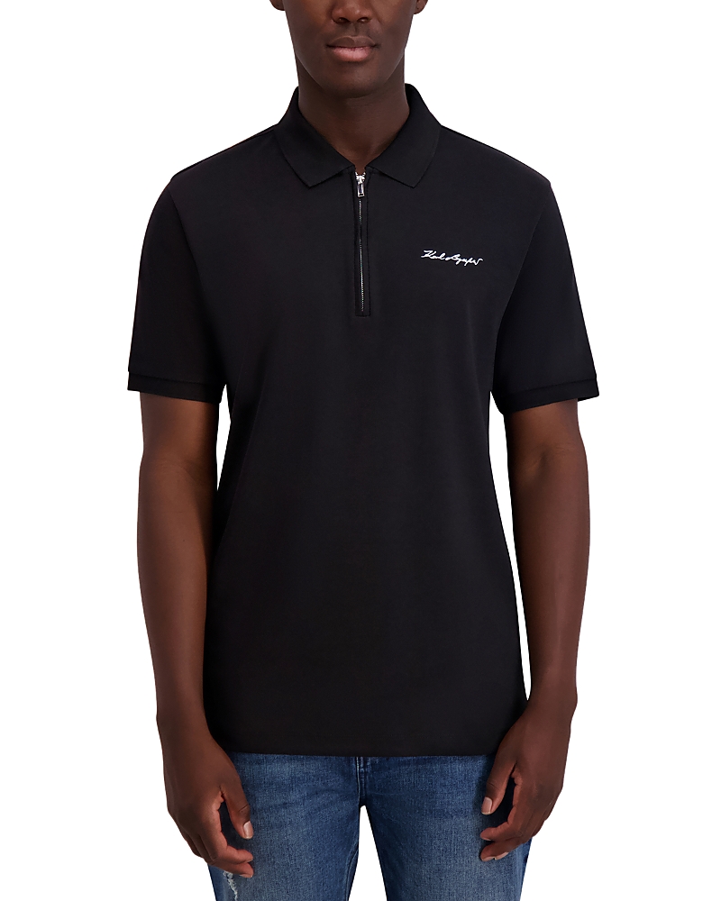 Karl Lagerfeld Half Zip Signature Logo Polo Shirt In Black