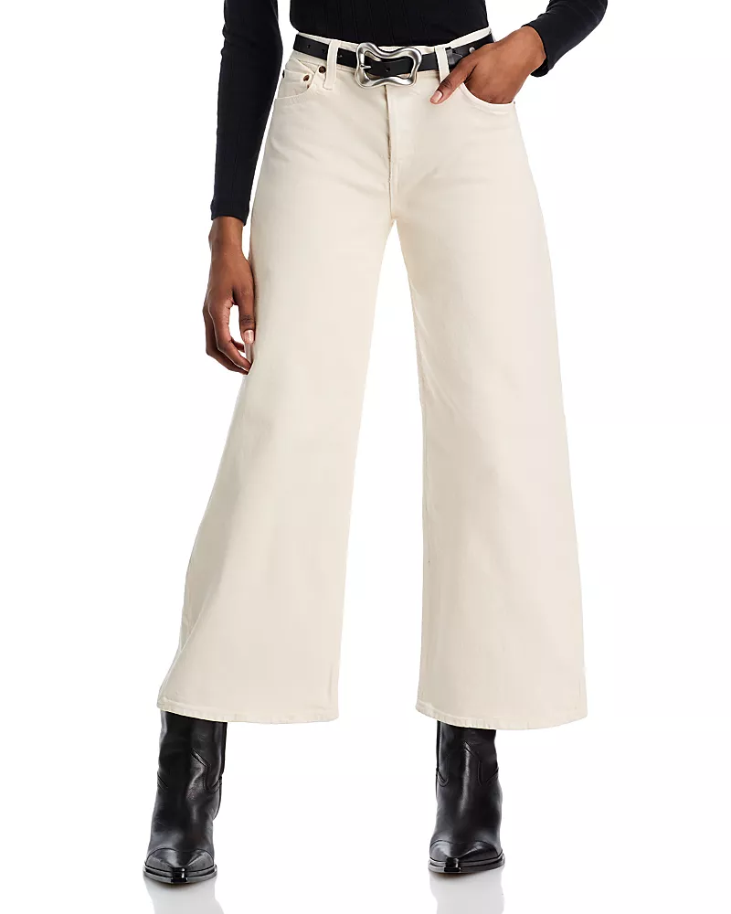 Re/Done Mid Rise Crop Wide Leg Jeans in White