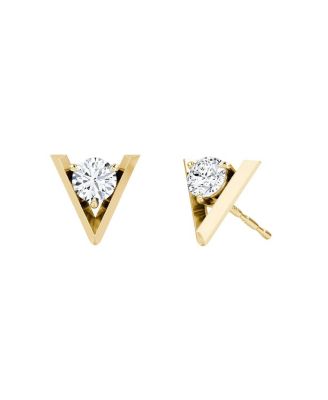  V Solitaire Studs in 14K White Gold, .50ctw Brilliant Round Lab Grown Diamonds