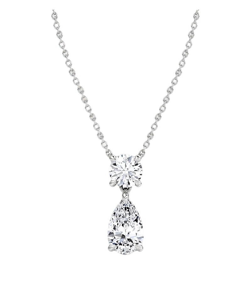 Vrai Signature Duo Drop Necklace in 14K White Gold, 3.0ctw Round Brilliant & Pear Lab Grown Diamonds