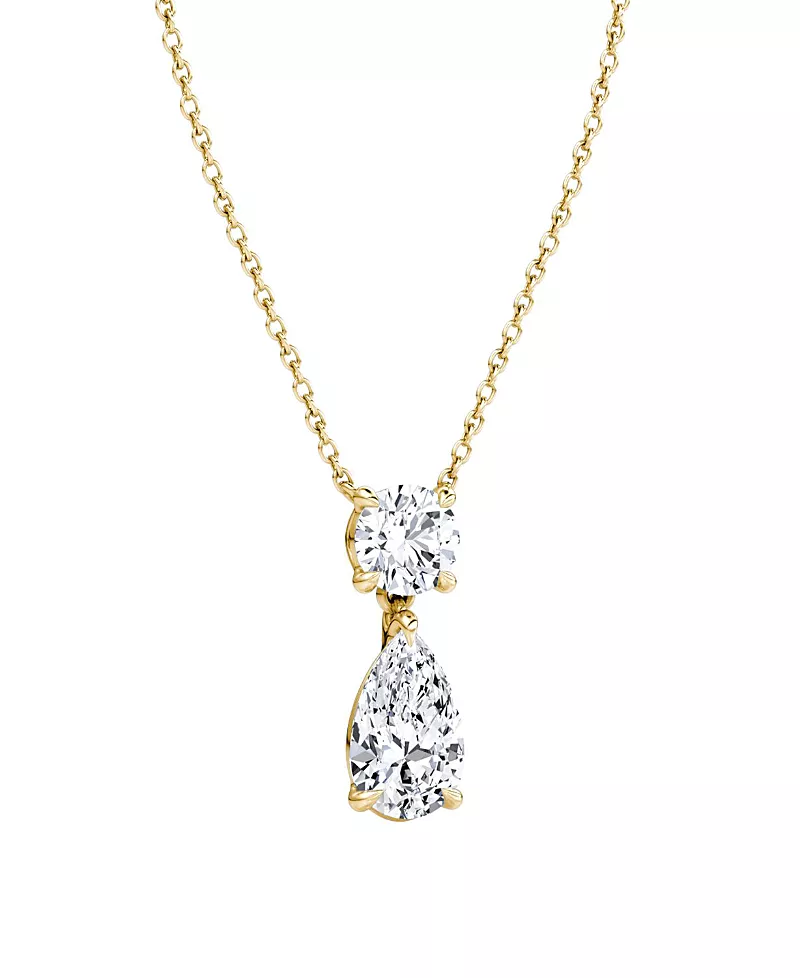 Vrai Signature Duo Drop Necklace in 14K White Gold, 3.0ctw Round Brilliant & Pear Lab Grown Diamonds