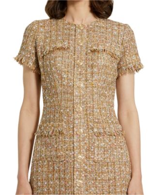 Boucle Short Sleeve Mini Dress With Pockets