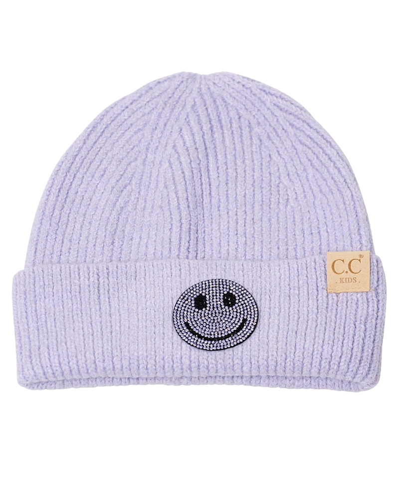 Malibu Sugar Girls' Solid Color Beanie With Rhinestone Patch - Little Kid, Big Kid In Lavender